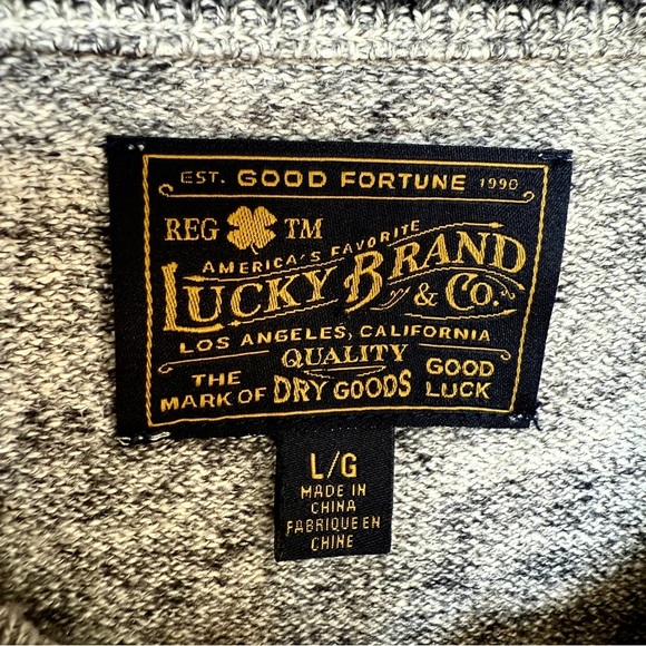 Lucky Brand Men's Gray Henley Sweater Size L Long Sleeve Raglan Casual - Picture 4 of 9